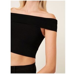 French Connection Black Odelia Tobey Bardot Off-Shoulder Crop Top